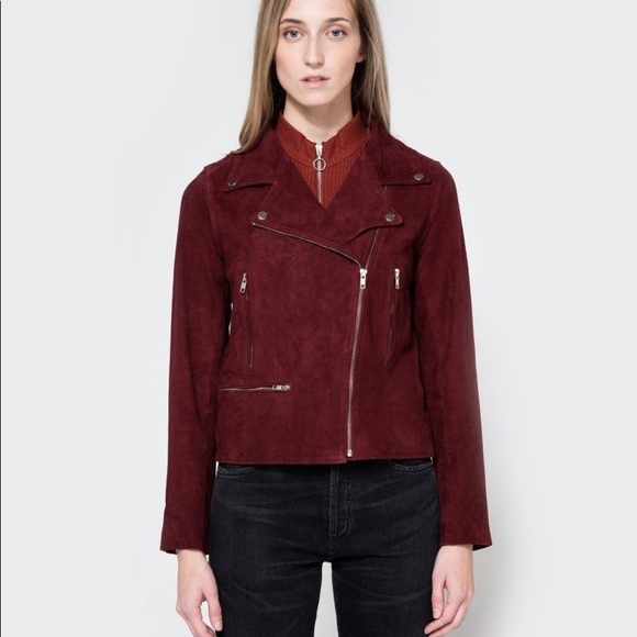 JUST FEMALE COACH SUEDE JACKET - Oxblood Red